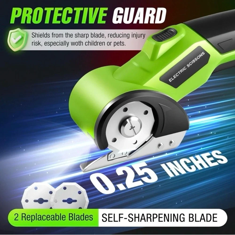 NEW - Green Cordless Electric Scissors, 4V Rechargeable Cardboard Box Cutter - Picture 4 of 7